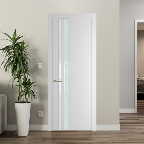 Межкомнатная дверь ProfilDoors 20 PW Крем Вайт Lacobel Белый лак молдинг Никель матовый