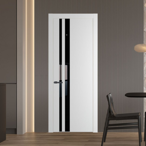 Межкомнатная дверь ProfilDoors 20 PW Крем Вайт Lacobel Черный лак молдинг Серая ночь