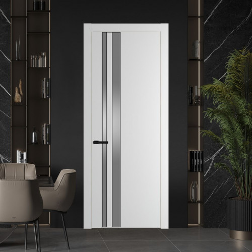 Межкомнатная дверь ProfilDoors 20 PW Крем Вайт Lacobel Серебряный лак молдинг Черный матовый