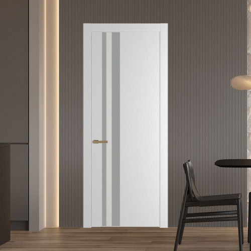 Межкомнатная дверь ProfilDoors 20 PW Крем Вайт Монохром серый молдинг Золото