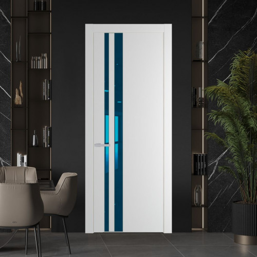 Межкомнатная дверь ProfilDoors 20 PW Крем Вайт Зеркало Blue молдинг Зеленый воск