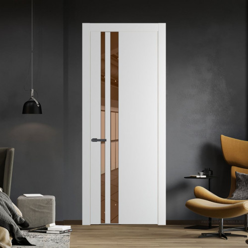 Межкомнатная дверь ProfilDoors 20 PW Крем Вайт Зеркало Bronza молдинг Серая ночь
