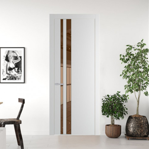 Межкомнатная дверь ProfilDoors 20 PW Крем Вайт Зеркало Bronza молдинг Зеленый воск