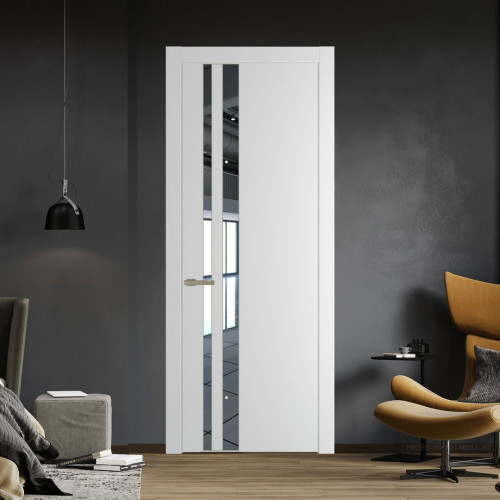 Межкомнатная дверь ProfilDoors 20 PW Крем Вайт Зеркало молдинг Никель матовый