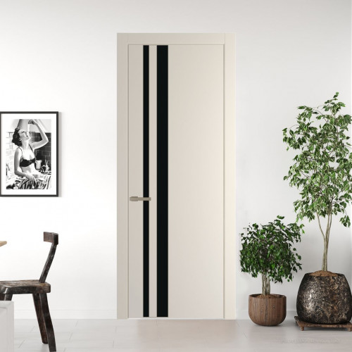 Межкомнатная дверь ProfilDoors 20 PW Кремовая Магнолия Монохром черный молдинг Никель матовый