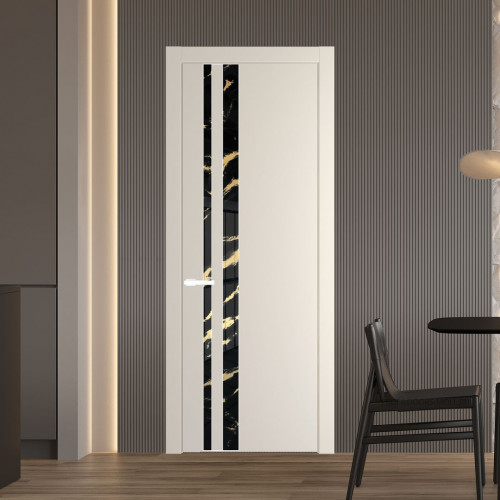 Межкомнатная дверь ProfilDoors 20 PW Кремовая Магнолия Нефи черный узор золото молдинг Вайт