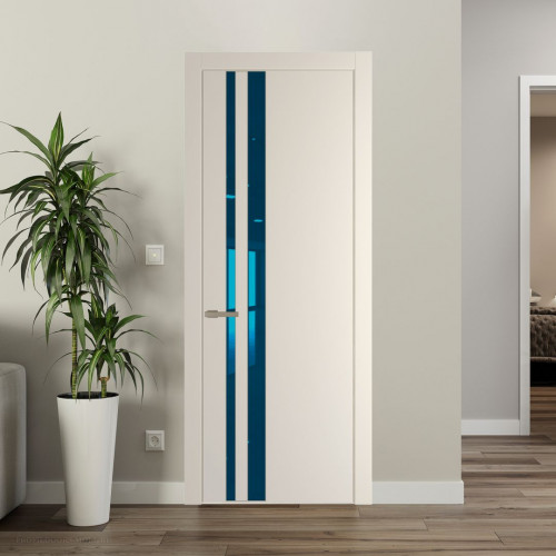 Межкомнатная дверь ProfilDoors 20 PW Кремовая Магнолия Зеркало Blue молдинг Никель матовый