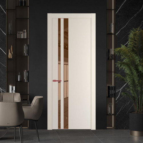 Межкомнатная дверь ProfilDoors 20 PW Кремовая Магнолия Зеркало Bronza молдинг Красный антрацит