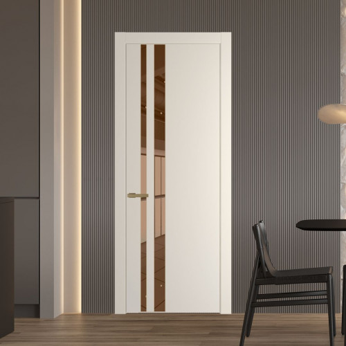 Межкомнатная дверь ProfilDoors 20 PW Кремовая Магнолия Зеркало Bronza молдинг Золото