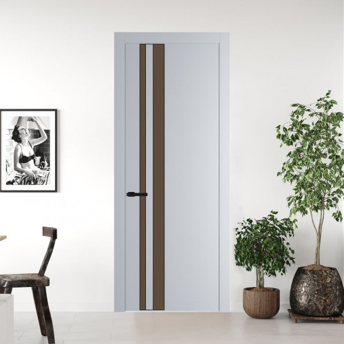 Межкомнатная дверь ProfilDoors 20 PW Лайт Грей Монохром гляссе молдинг Черный матовый