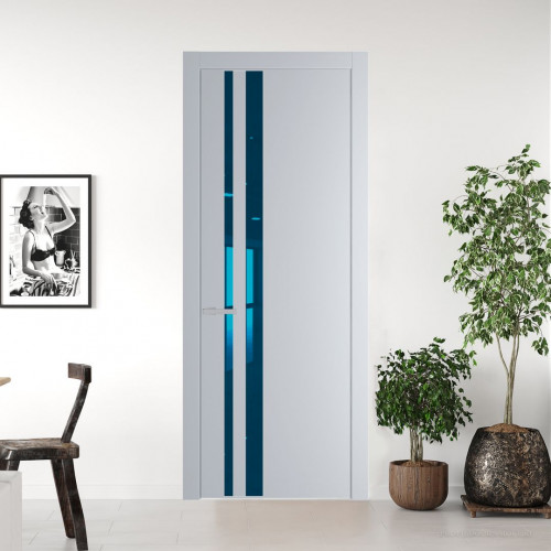 Межкомнатная дверь ProfilDoors 20 PW Лайт Грей Зеркало Blue молдинг Серебро