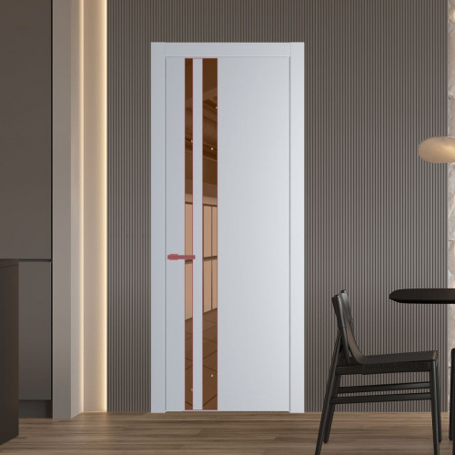 Межкомнатная дверь ProfilDoors 20 PW Лайт Грей Зеркало Bronza молдинг Красный антрацит