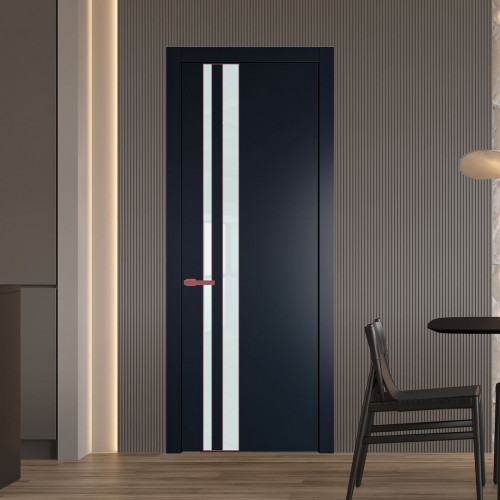 Межкомнатная дверь ProfilDoors 20 PW Нэви Блу Lacobel Белый лак молдинг Красный антрацит