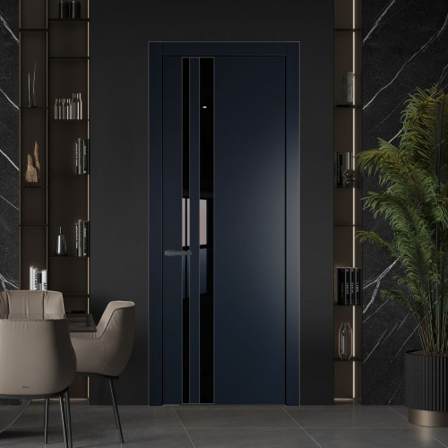 Межкомнатная дверь ProfilDoors 20 PW Нэви Блу Lacobel Черный лак молдинг Серая ночь