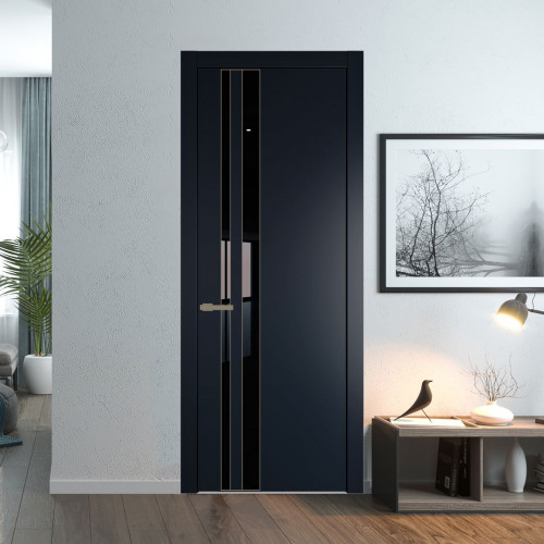 Межкомнатная дверь ProfilDoors 20 PW Нэви Блу Lacobel Черный лак молдинг Шампань