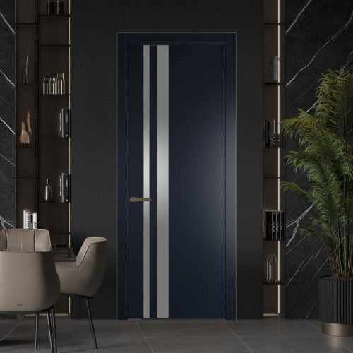 Межкомнатная дверь ProfilDoors 20 PW Нэви Блу Lacobel Серебряный лак молдинг Деорэ