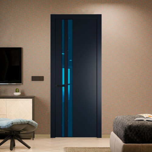 Межкомнатная дверь ProfilDoors 20 PW Нэви Блу Зеркало Blue молдинг Черный матовый