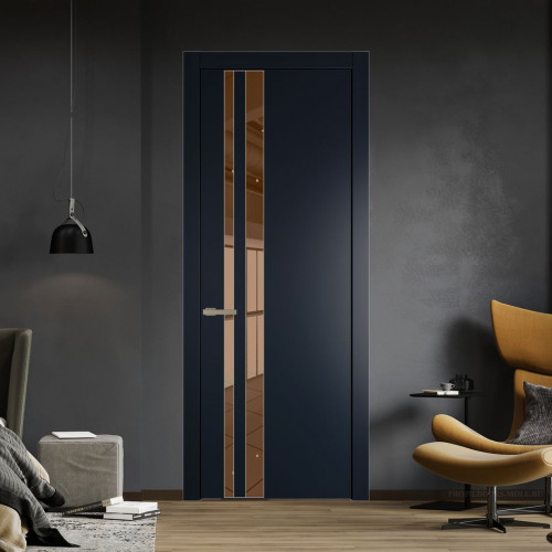 Межкомнатная дверь ProfilDoors 20 PW Нэви Блу Зеркало Bronza молдинг Никель матовый