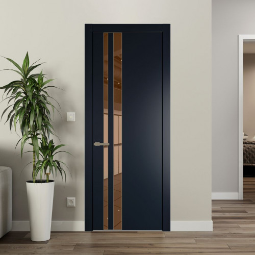 Межкомнатная дверь ProfilDoors 20 PW Нэви Блу Зеркало Bronza молдинг Шампань