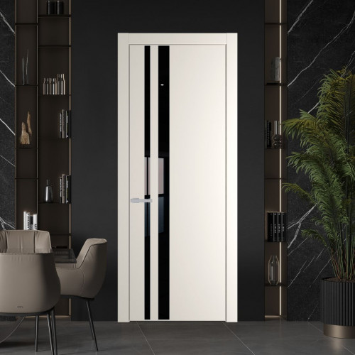 Межкомнатная дверь ProfilDoors 20 PW Перламутр белый Lacobel Черный лак молдинг Серебро