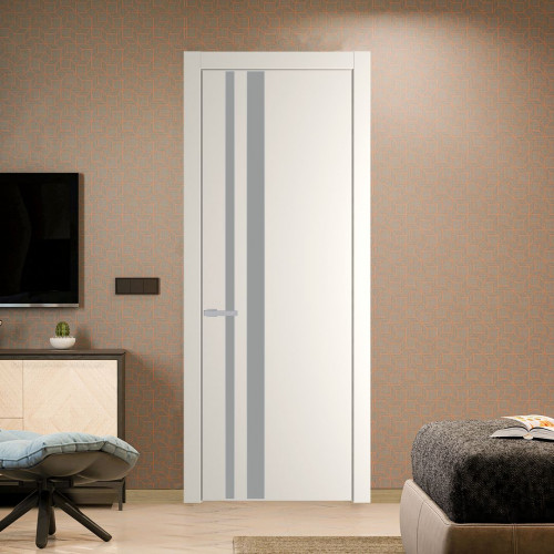 Межкомнатная дверь ProfilDoors 20 PW Перламутр белый Монохром серый молдинг Серебро