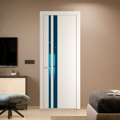 Межкомнатная дверь ProfilDoors 20 PW Перламутр белый Зеркало Blue молдинг Зеленый воск