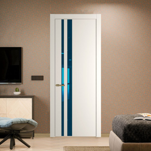 Межкомнатная дверь ProfilDoors 20 PW Перламутр белый Зеркало Blue молдинг Золото