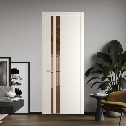 Межкомнатная дверь ProfilDoors 20 PW Перламутр белый Зеркало Bronza молдинг Зеленый воск