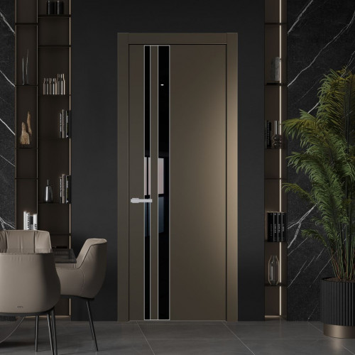 Межкомнатная дверь ProfilDoors 20 PW Перламутр бронза Lacobel Черный лак молдинг Серебро