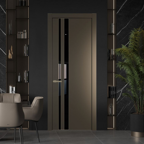 Межкомнатная дверь ProfilDoors 20 PW Перламутр бронза Lacobel Черный лак молдинг Шампань