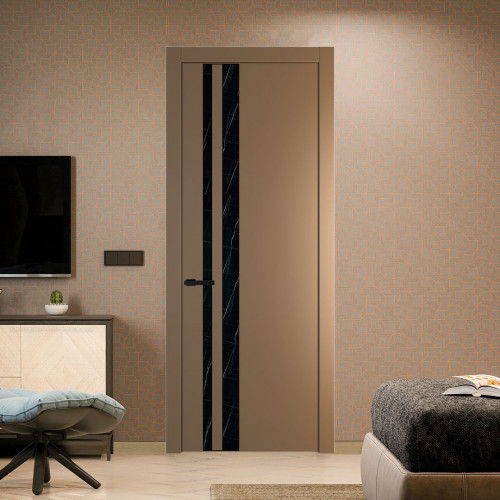 Межкомнатная дверь ProfilDoors 20 PW Перламутр золото Неро мрамор молдинг Черный матовый