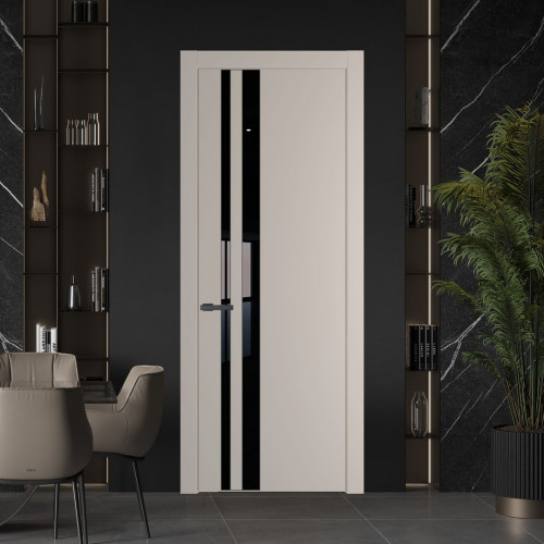 Межкомнатная дверь ProfilDoors 20 PW Сэнд Lacobel Черный лак молдинг Серая ночь