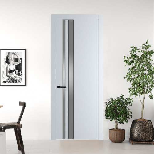 Межкомнатная дверь ProfilDoors 20 PW Вайт Lacobel Серебряный лак молдинг Черный матовый