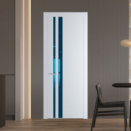 Межкомнатная дверь ProfilDoors 20 PW Вайт Зеркало Blue молдинг Серебро