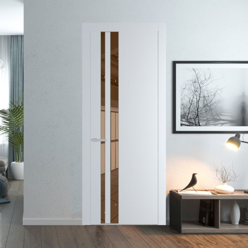 Межкомнатная дверь ProfilDoors 20 PW Вайт Зеркало Bronza молдинг Зеленый воск