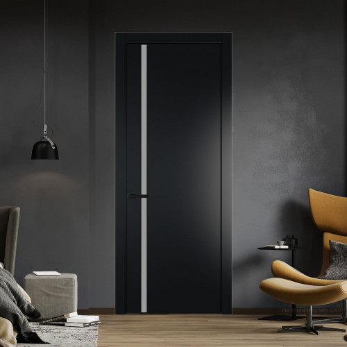 Межкомнатная дверь ProfilDoors 21 PW Блэк Монохром серый молдинг Черный матовый