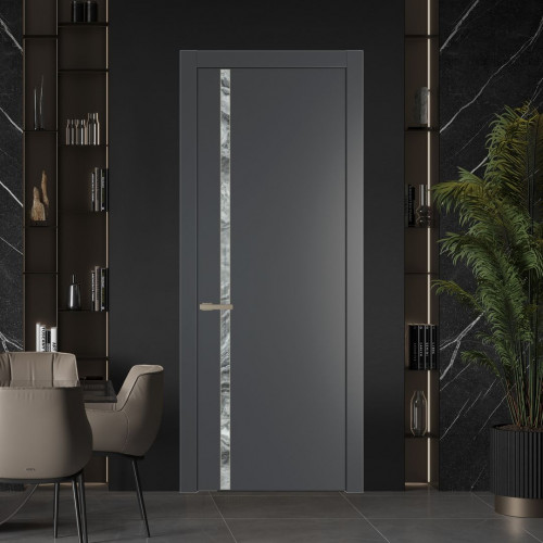 Межкомнатная дверь ProfilDoors 21 PW Графит Атриум серебро молдинг Никель матовый