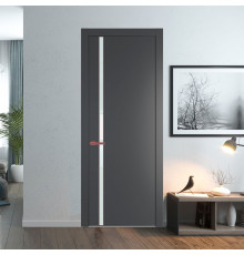 Межкомнатная дверь 21 PW Графит Lacobel Белый лак молдинг Красный антрацит эмаль