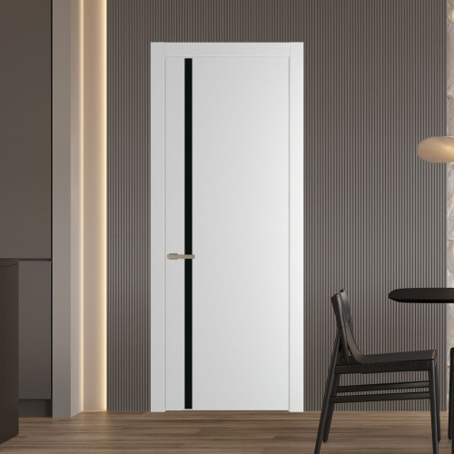 Межкомнатная дверь ProfilDoors 21 PW Крем Вайт Монохром черный молдинг Никель матовый