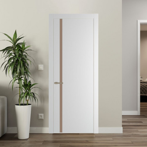 Межкомнатная дверь ProfilDoors 21 PW Крем Вайт Монохром капучино молдинг Никель матовый