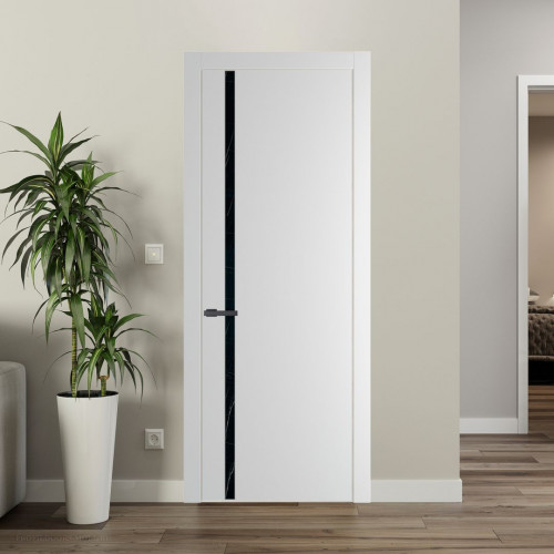 Межкомнатная дверь ProfilDoors 21 PW Крем Вайт Неро мрамор молдинг Серая ночь