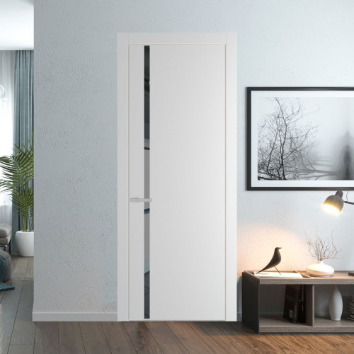 Межкомнатная дверь ProfilDoors 21 PW Крем Вайт Зеркало Grey молдинг Серебро