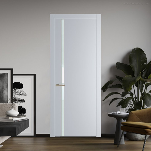 Межкомнатная дверь ProfilDoors 21 PW Лайт Грей Lacobel Белый лак молдинг Никель матовый