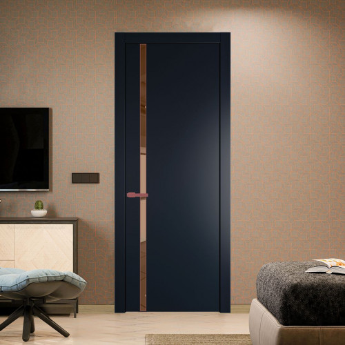 Межкомнатная дверь ProfilDoors 21 PW Нэви Блу Зеркало Bronza молдинг Красный антрацит