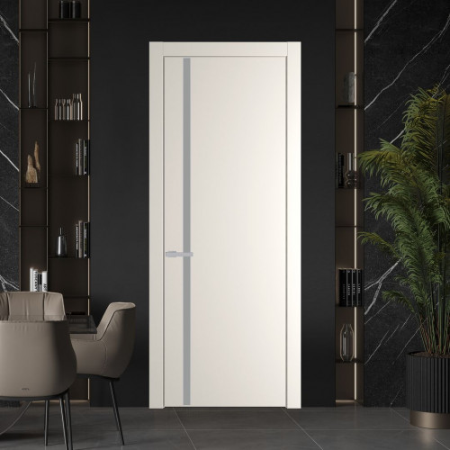 Межкомнатная дверь ProfilDoors 21 PW Перламутр белый Монохром серый молдинг Серебро