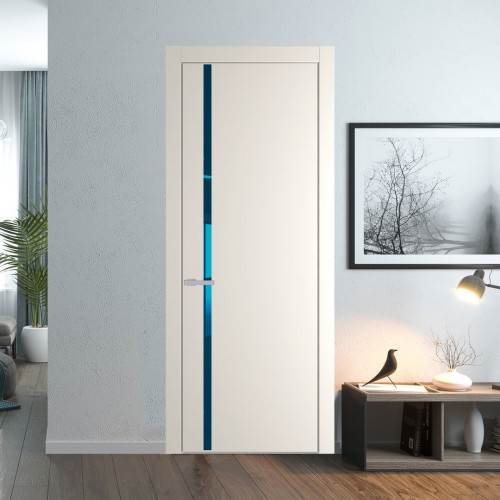 Межкомнатная дверь ProfilDoors 21 PW Перламутр белый Зеркало Blue молдинг Серебро