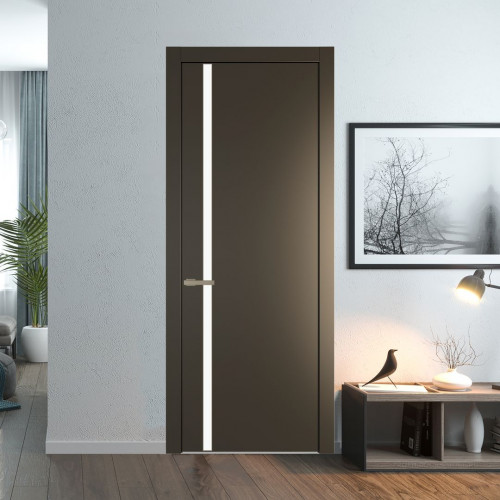Межкомнатная дверь ProfilDoors 21 PW Перламутр бронза Монохром белый просветленный молдинг Никель матовый