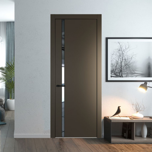 Межкомнатная дверь ProfilDoors 21 PW Перламутр бронза Зеркало молдинг Черный матовый