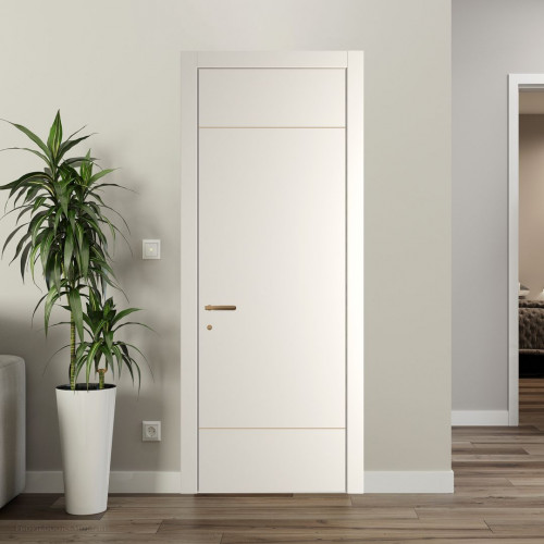 Межкомнатная дверь ProfilDoors 43 PWB Перламутр белый глухая с молдингом из латуни 4 мм