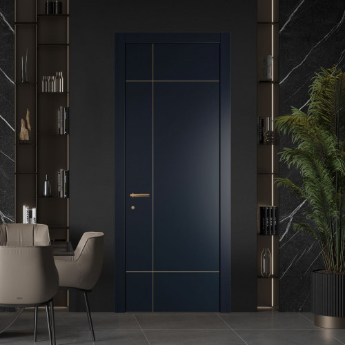 Межкомнатная дверь ProfilDoors 44 PWB Нэви Блу глухая с молдингом из латуни 4 мм